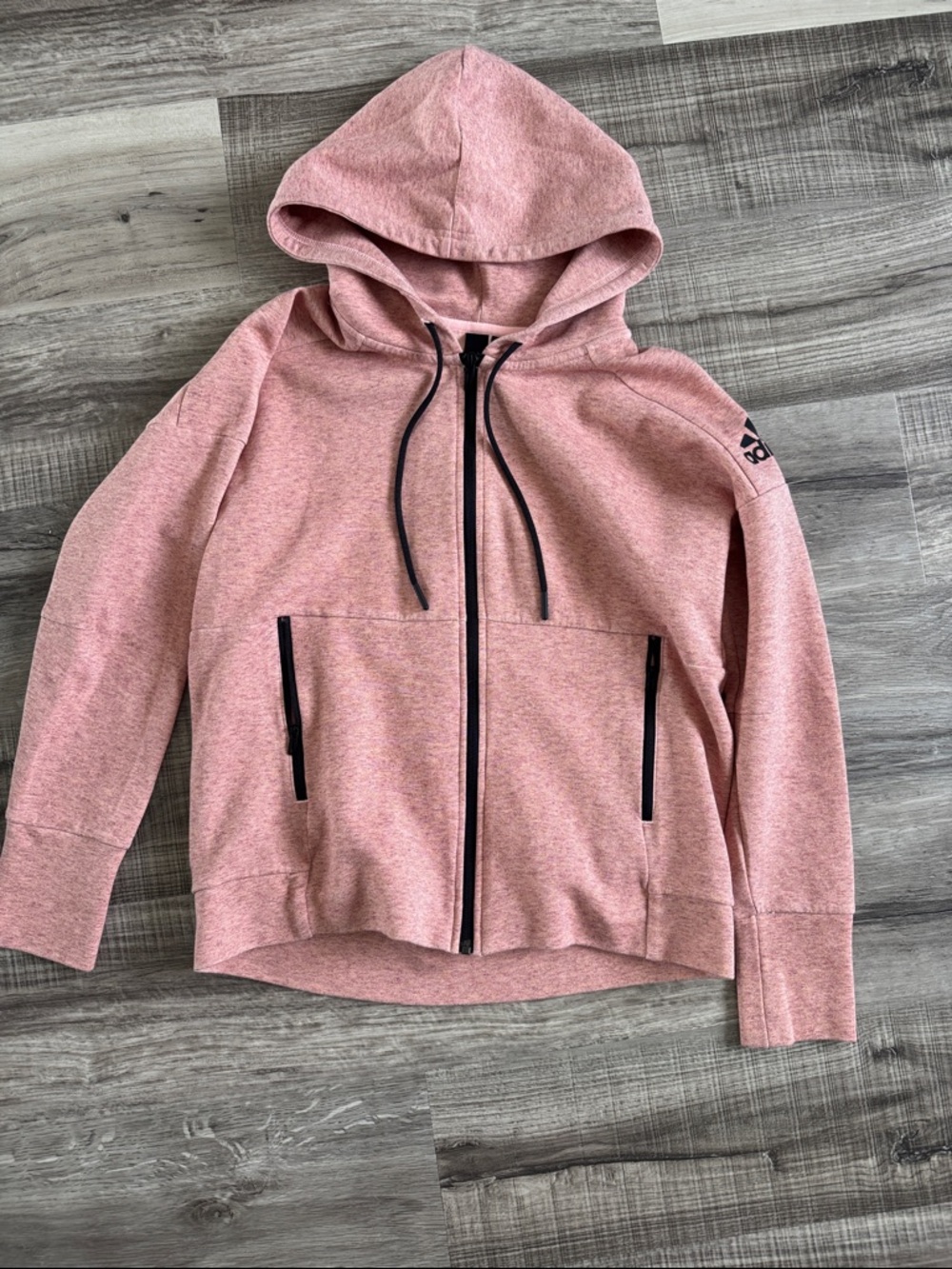 adidas Heather Pink Zip-Up Hoodie with Hood